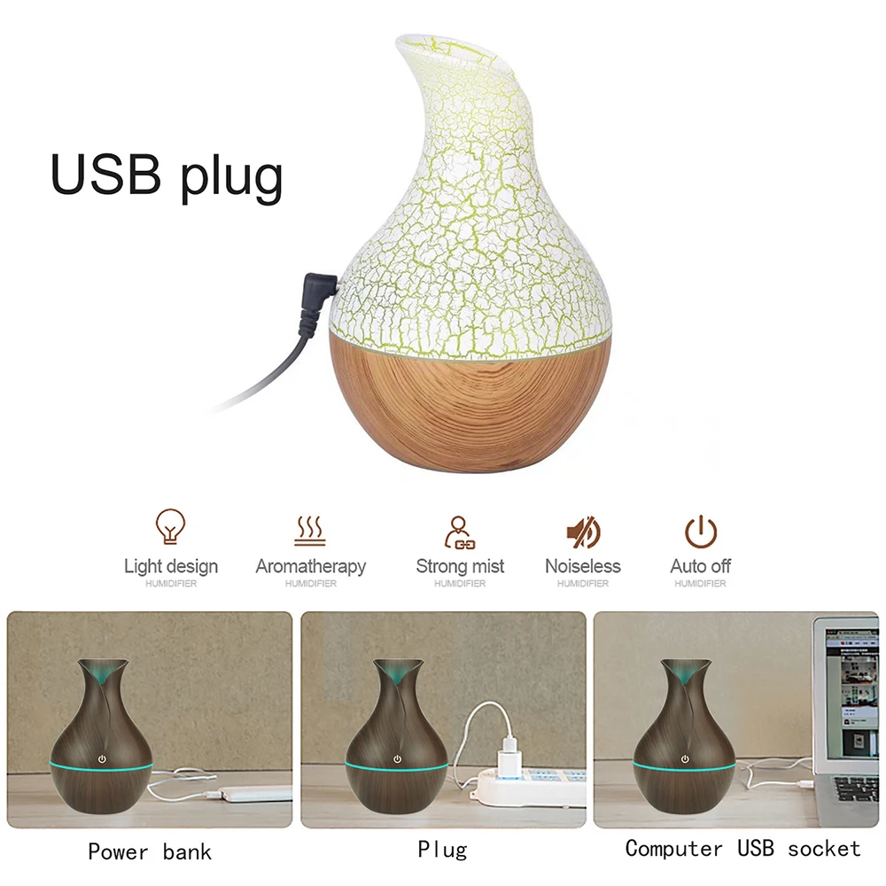 

Air Diffuser Wood Ultrasonic 130ml Air Humidifier Essential Oil Aromatherapy Cool Mist Maker USB Electric Aroma