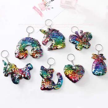 

Cute Unicorn Sequin Pom Pom Key Pendant Colorful Stuffed Unicorn Doll Kids Toys Girls Bag Hang Pendant Key Chain Speelgoed Gift
