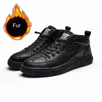 

Autumn Winter men shoes internal plush hot sale shoes fashion Medium high shoes trend Sneakers Leather Casual Shoes