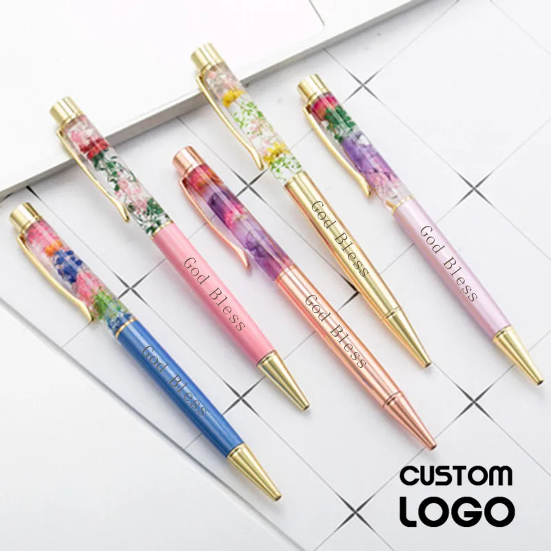 

1pc Creative Eternal Flower Ballpoint Pen Metal Crystal Ballpoint Pens Student Stationery Office Pen Lettering Custom Logo