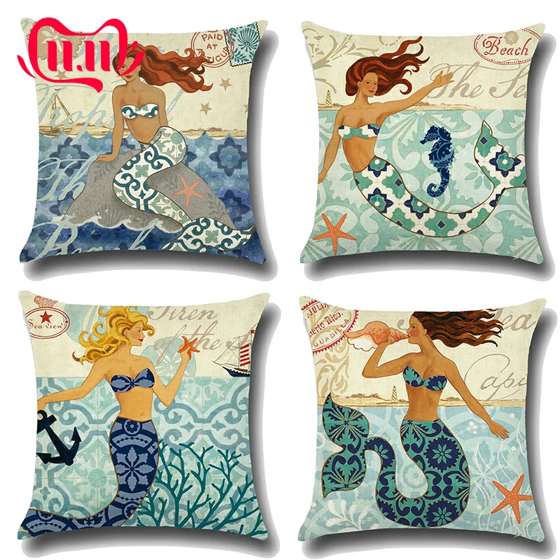 

Cotton And Linen Classical Mermaid Pillowcase For Retro Occident Style Dakimakura Cover Household Dust-proof Hug Pillow Covers