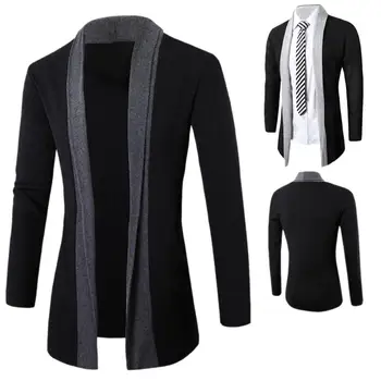 

Casual Men Color Blo-ck Lapel Long Sleeve Cardigan Slim Fitness Open Front Jacket