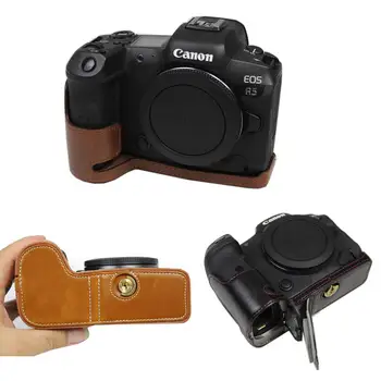 

Portable PU Leather Case Camera Bag cover for Canon EOS R5 R6 Half Body Set Base Cover shell with Battery Opening