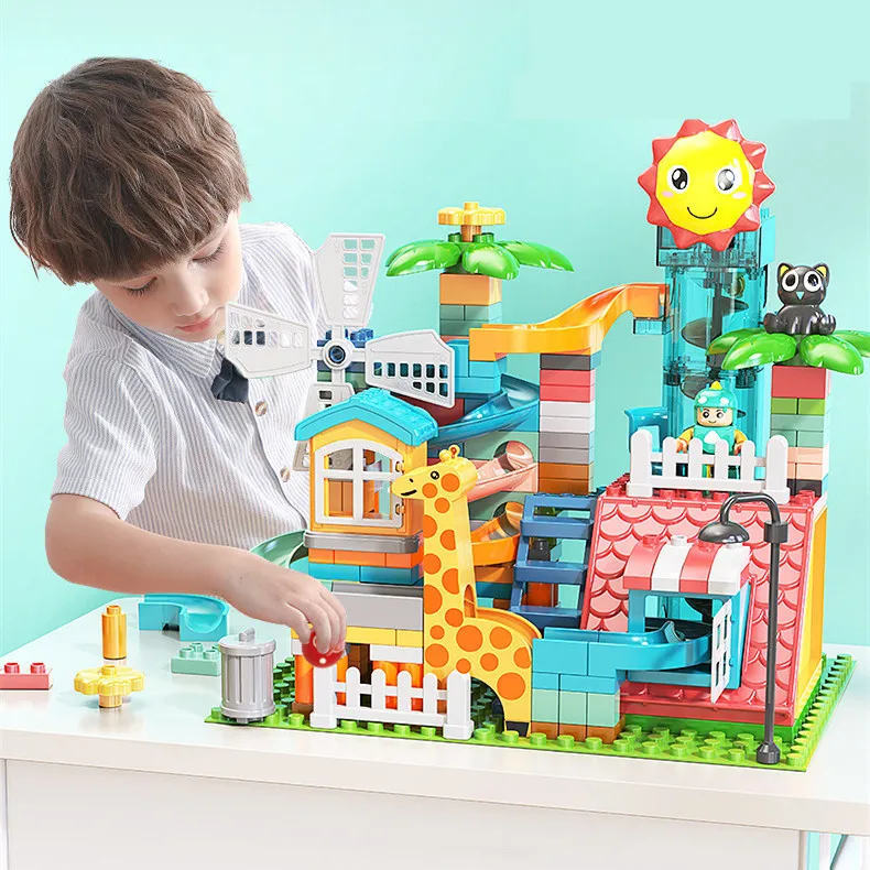 255PCS Marble Race Run Building Blocks Electric Elevator Multi Special Compatible Slide Lift Funnel Parts Children Gift Toys