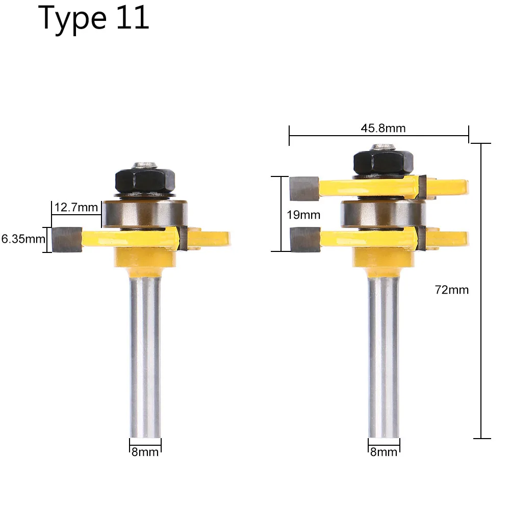 8mm Round Shank Half Round Bit 45° Lock Miter T-slot Tongue Groove Glass Rail Stile Router Bits Woodworking Tool Milling Cutter - Длина режущей кромки: type 11