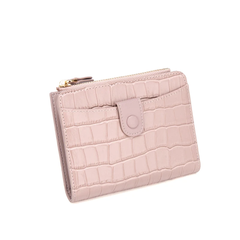 Cnoles Leather Women's Wallet Female Short Retro two-fold Folding Student Version Simple Multi-card Crocodile Pattern Coin Purse