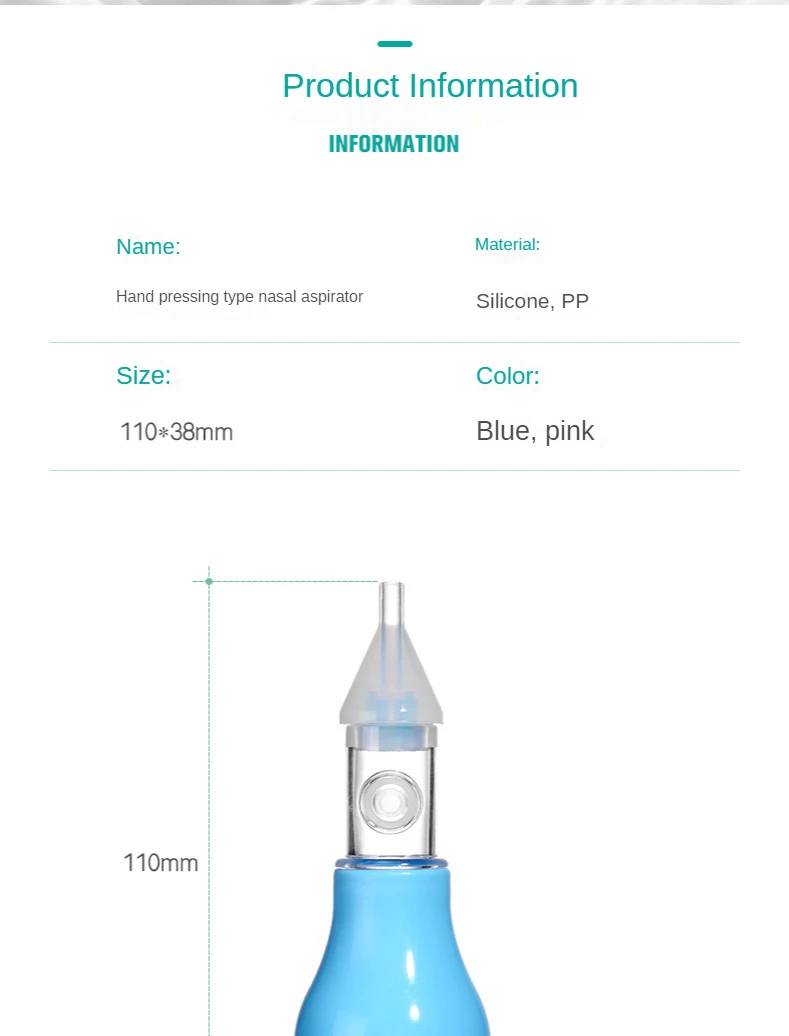 Neonatal Infant Silicone Nasal Aspirator Pump Type Cold Nasal Mucus Cleaner Antibackflow Baby Nasal Aspirator Safe Vacuum Sucker