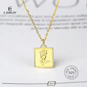 

E Jewelry 925 sterling silver gold color Carving Rose coin necklace for women Retro fashion jewelry style Chain Necklaces 2019