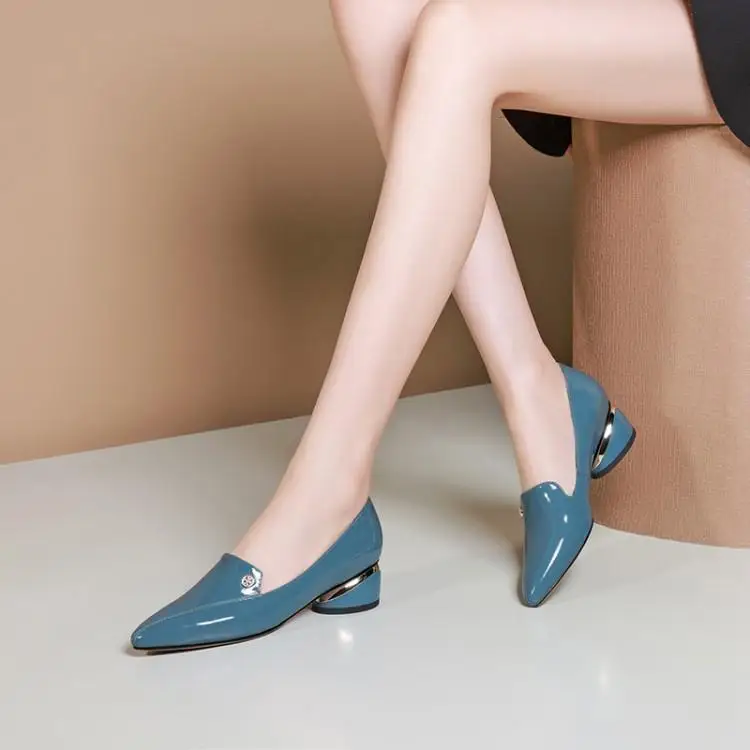

Paint pointed female in autumn shoes with leather shallow mouth female head layer cowhide leather fashion shoes 4 cm