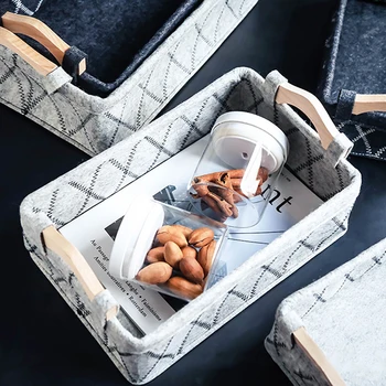 

Portable Bedroom Cloths Toy Organizer Container Fashion Printed Storage Basket Rectangular Felt Fabric Storage Baskets For Home