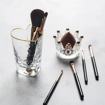 

Gold Plating Mouth Storage Cup Crystal Glass Storage Bucket Heart Shape Storage Container Holder for Pen Cosmetic Brushes