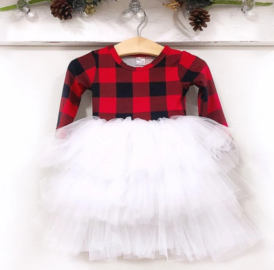 Fashion Newborn Toddler Baby Girl Christmas Long Sleeve Lace Plaid Dress Party Pageant Tutu Princess Xmas Outfits Clothes | Детская
