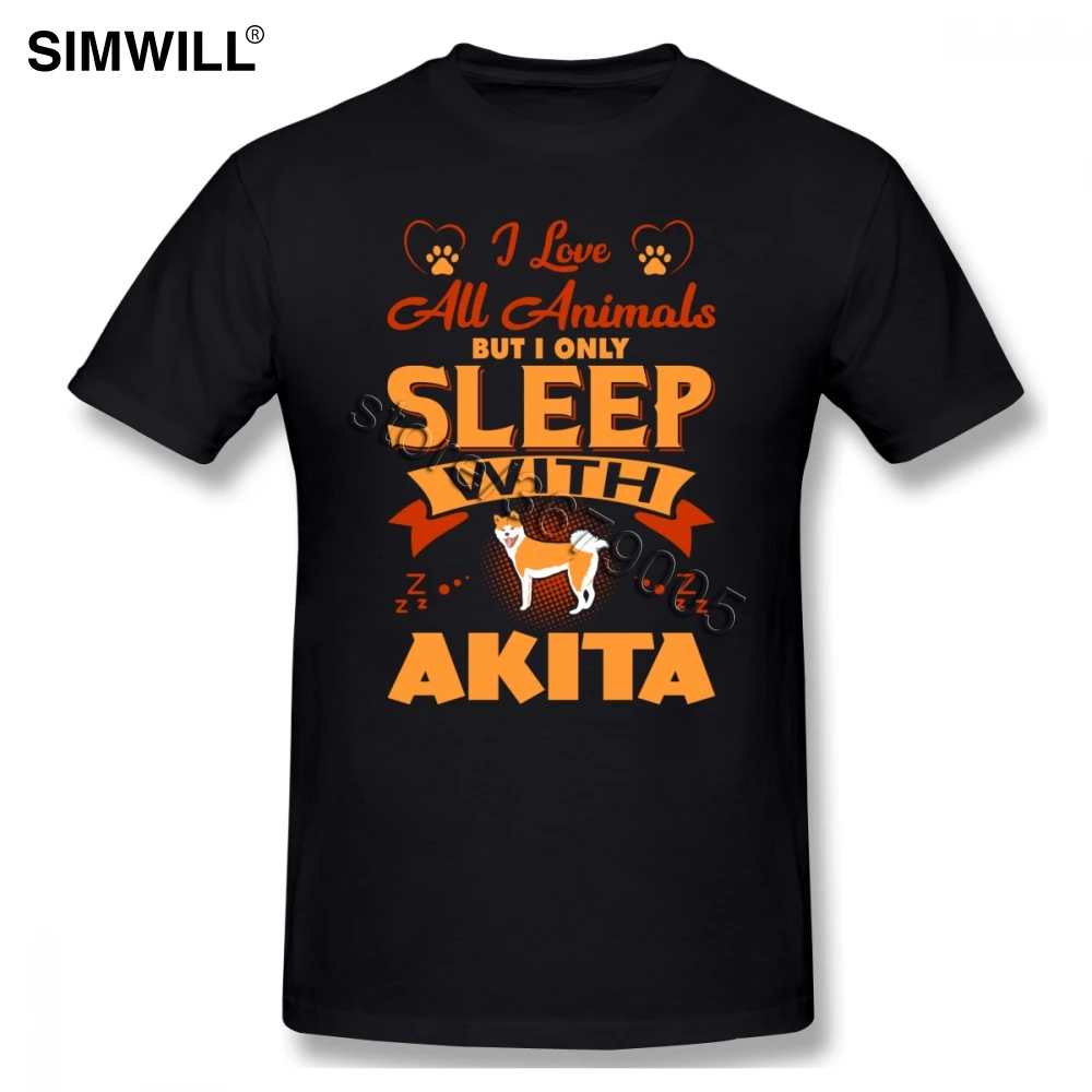 Мужская хлопковая футболка с надписью I Love All animals But Sleep With Akita короткими рукавами и