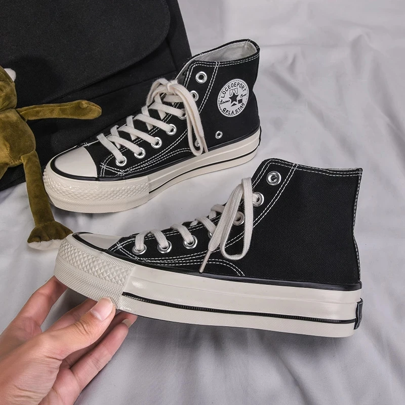 Vulcanize Shoes Sneakers Platform Canvas High-Top Classical Lace-Up Breathable Laides