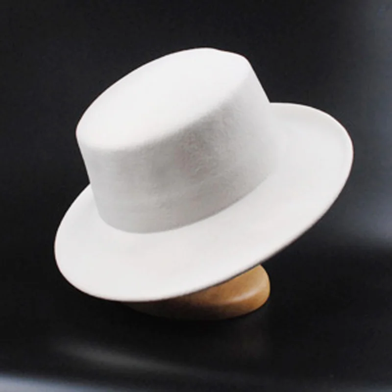 Осень Зима Чистая шерсть плоская фетровая шляпа Белая церковная шляпа для женщин и мужчин фетровая Мягкая Панама шляпа для невесты