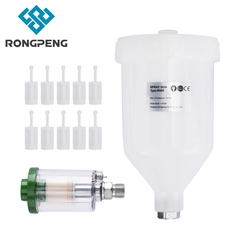 RONGPENG Air Spray Gun R500 H827 600ml Paint Cup Spray Paint Can+In-line Water Trap Filter+Mesh Filter Pneumatic Accessories