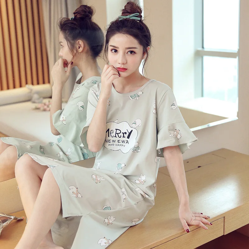 

Summer Pure Cotton Sleepwear Dress 9828 # Polar Bear Flounced M -Xxl