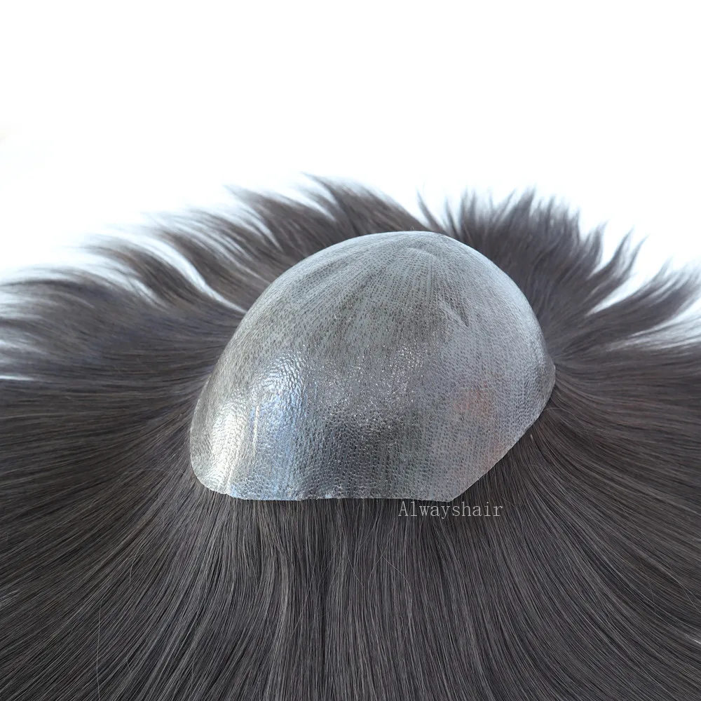 Sistema de reemplazo de cabello de piel fina para hombre, peluca masculina de 7 - 8 pulgadas de densidad del 120%, venta al por mayor
