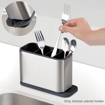 

Surface Stainless-Steel Cutlery Drainer with Easy-drain Spout Kitchen Storage Fork Holder Organizer Easy Cleaning