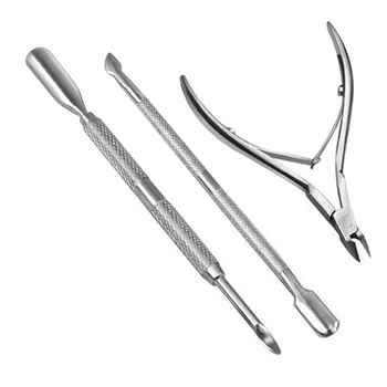 

3pcs/set Stainless Steel Spoon Nail Cuticle Pusher Remover Cutter Nipper Clipper Cut Set Foot Care Tool Skin Care Tool TK-ing