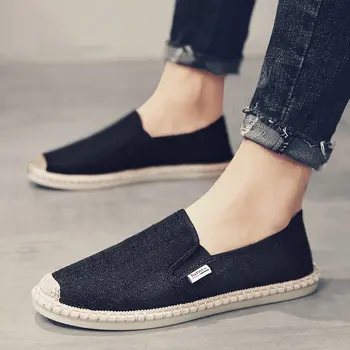 

2019 Summer Ethnic Style men Espadrille Casual Flats Shoes Canvas Driving Loafers Flats Hemp Insole Fisherman Shoes D11-12