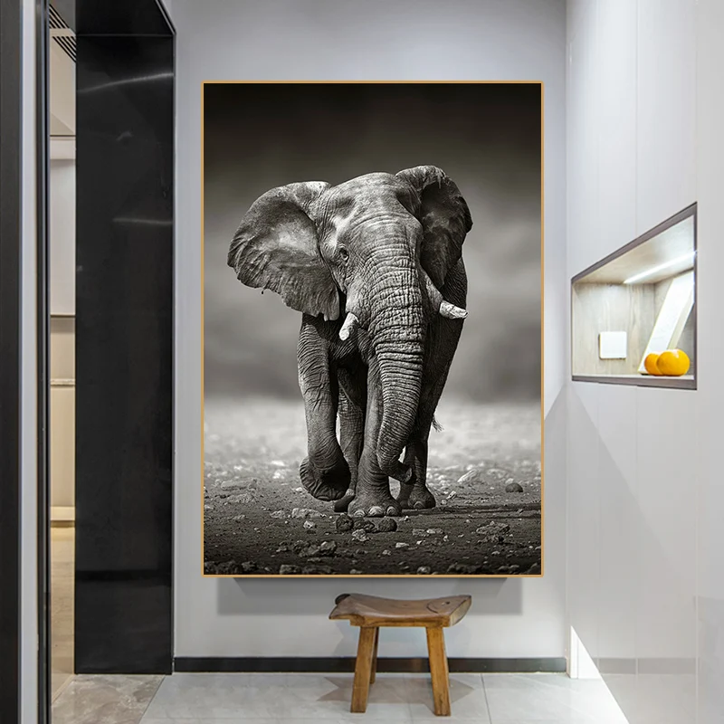 

African Elephant Canvas Painting Black Grey Animal Wall Art Posters and Prints Nordic Wall Pictures for Living Room Home Decor
