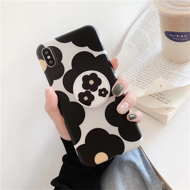 

Retro Flower Phone Case For iphone X XS Max XR Case For iphone 6 6s 7 8 plus Back Cover Cute Floral Stand Holder Soft Cases Capa