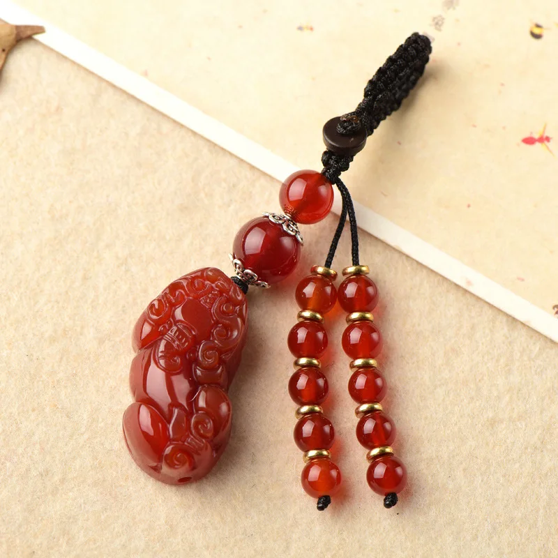 

Red agate car key chain men's car key pendant financial security men's jade pendant creative gifts