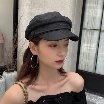 

New octagonal hat summer retro thin navy hat female British beret