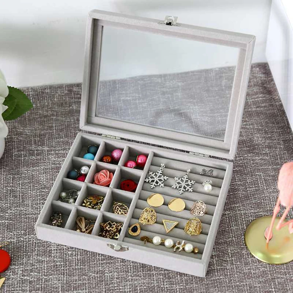 Velvet Jewelry Ring Earring Insert Display Cufflinks Organizer Box Wooden Flat Stackable Tray Holder Storage Showcase for Rings/