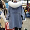 2022 Winter Imitation Rabbit Fur Denim Parka Women's Long Design Vintage Embroidery Warm Hooded Overcoat Plus Thick Fur Coat ► Photo 2/6