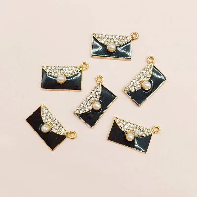 

10pcs/lot Dripping Oil Rhinestone Pearl Envelope Alloy Accessories DIY Pendant Alloy Accessories Pearls Buttons Accessories