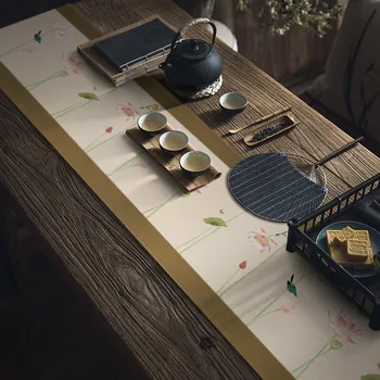 

Chinese Lotus Tea Table Cloth Art Tea Seat Waterproof Table Runner Tea Table Cloth Tablecloth Zen Cotton and Linen Tea Coaster
