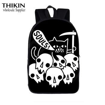 

THIKIN School Bags for Boys Girls Black Cat 666/Hail Satan Printing Students Backpacks Schoolbag Kids Mochila Escolar Bookbag