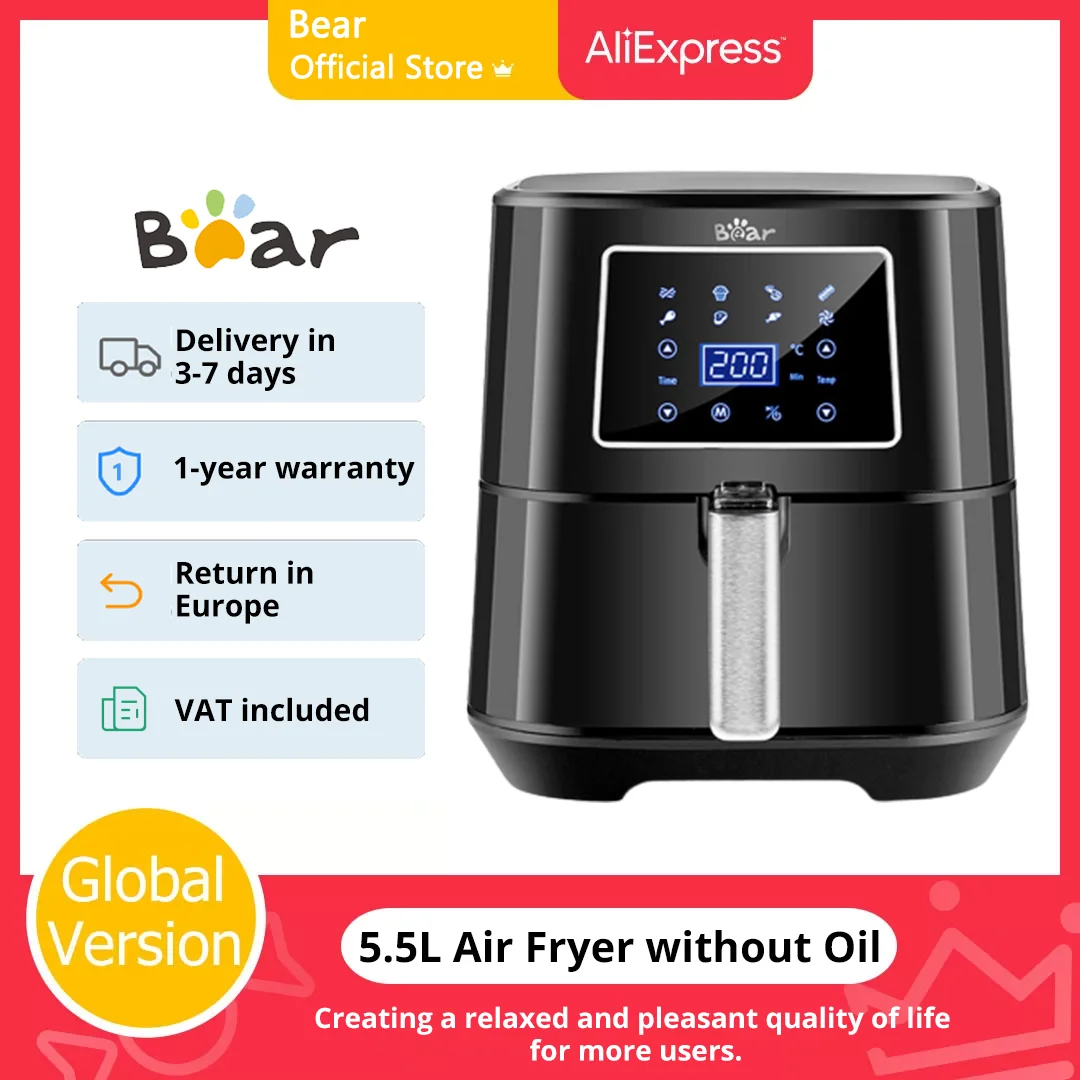 Bear 5.5l Air Fryer Without Oil Led Smart Touch Oil Free Fryer Oven 360
