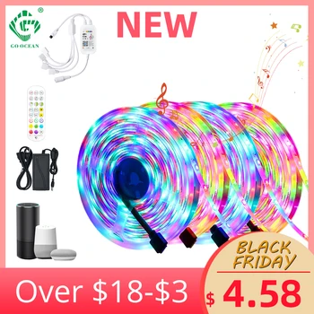

WIFI Music LED Strip Light RGB SMD 5050/2835 12v Adapter Flexible Ribbon Lights Tape Diode 5M 10M 15M 20M Room TV Holiday Decor