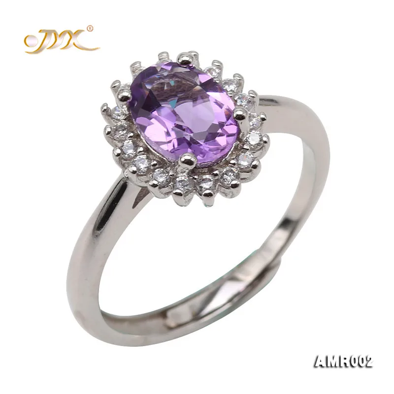 

JYX Beautiful Amethyst 925 Silver Ring Oval Faceted Adjustable Ring Elegant Jewelry for Women Everyday Holiday Gift