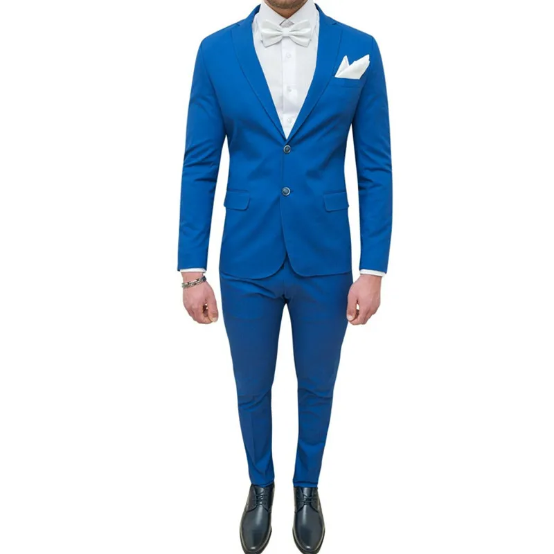 

Blue men's suit men's slim suit two-piece suit blazers with trousers suit men's business casual formal suit customization