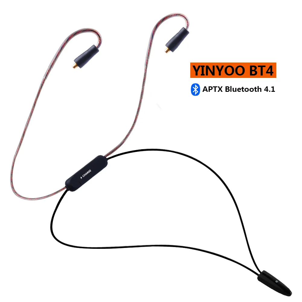 Yinyoo BT4 Беспроводной Bluetooth 4,1 APT-X APTX кабель HIFI наушники MMCX 2PIN кабель Применение для V20 V80 ZS10/AS10 Yinyoo HQ5 HQ6 HQ8