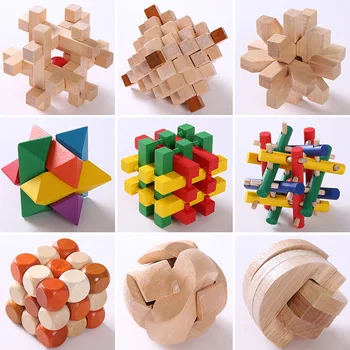 Fidget Kongming Lock Luban Lock Intelligence wysoka trudność odblokowanie rozpakuj dziewięć linków Mystery Box Puzzle dla dzieci zabawki tanie i dobre opinie 4-6y 7-12y 12 + y 18 + CN (pochodzenie) Unisex Drewna 3D PUZZLE Geometryczny kształt