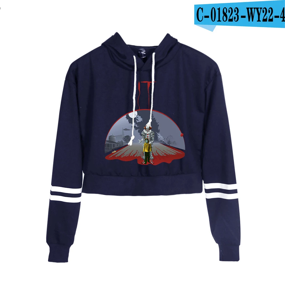 navy It Chapter 2 Navel hoody women aikooki новые модные популярные толстовки с принтом It Chapter 2 худи с высокой талией Черный Повседневный Топ - Цвет: navy
