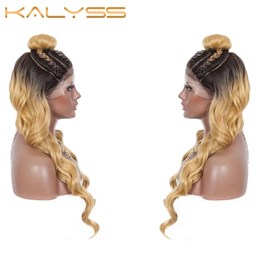 Kalyss 26 Inches Pre Braided Synthetic Double U Part Swiss Lace Front Updo Bun Ocean Wave Wigs with Baby Hair for Women