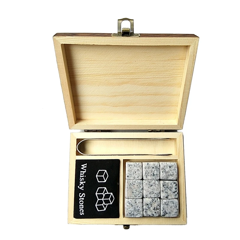

Whiskey Stones with WORDS Wooden Box Whisky Rocks Stones Square Stone Wood Box-Gray + white