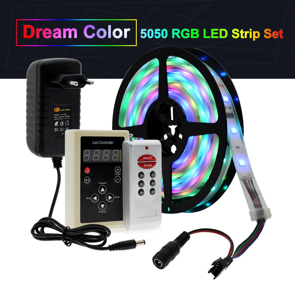 6803 IC чудесный необычный цветной RGB Светодиодные ленты 5050 30 светодиодный/м чеканка огни + 133 программа РФ волшебный регулятор + Мощность