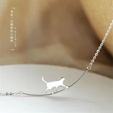 New Fashion Cat curvo personalità semplice gioielli in argento Sterling 925 simpatico animale Walking Cat clavicola collane a catena N090