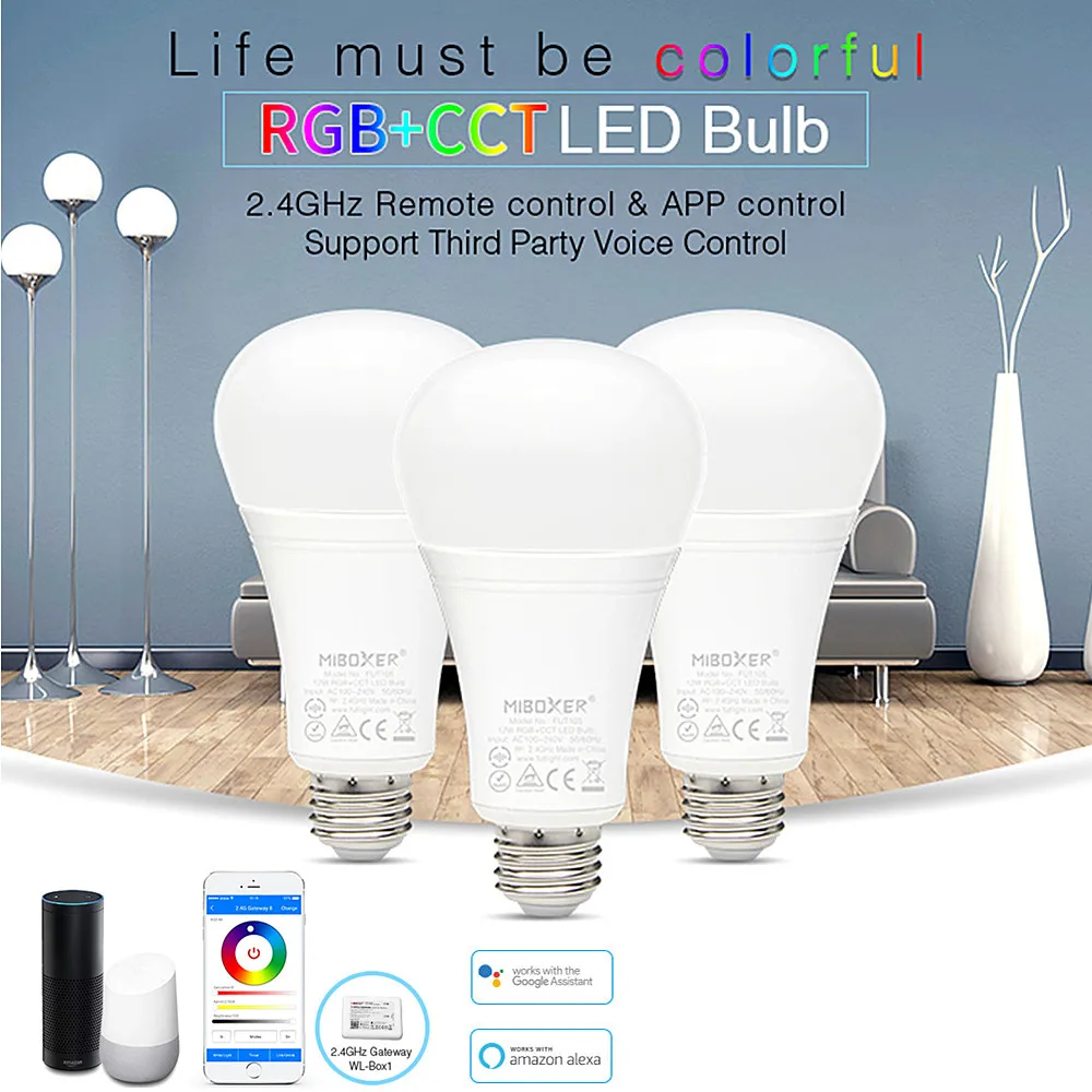 

MiBoxer Smart Light Lamp WiFi Bulb 6W 9W 12W Color Changing RGB LED Bulb E27 110V 220V APP Remote Compatible Alexa Google Home