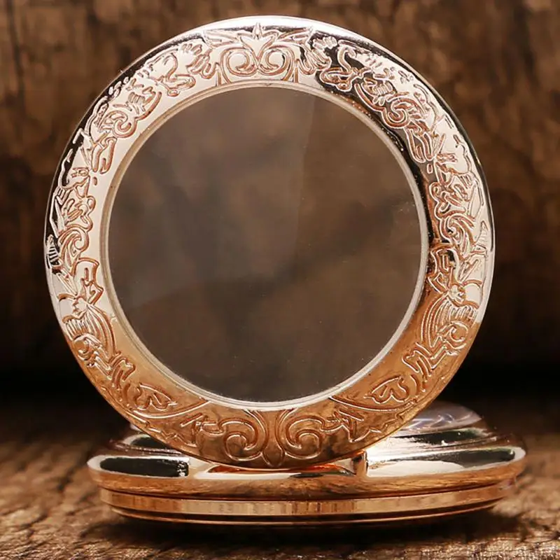 Antique Rose Gold Transparent Glass Roman Numerals Mechanical Hand Wind Pocket Watch Pendant Chain Clock Gifts Men Women reloj