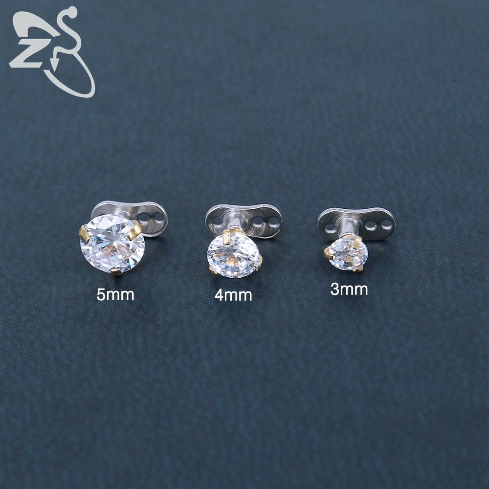 Body Piercing Jewelry ZS 2Pcs/lot CZ Crystal Round Skin Diver Dermal Piercings 316L Stainless Steel Micro Dermal Anchor