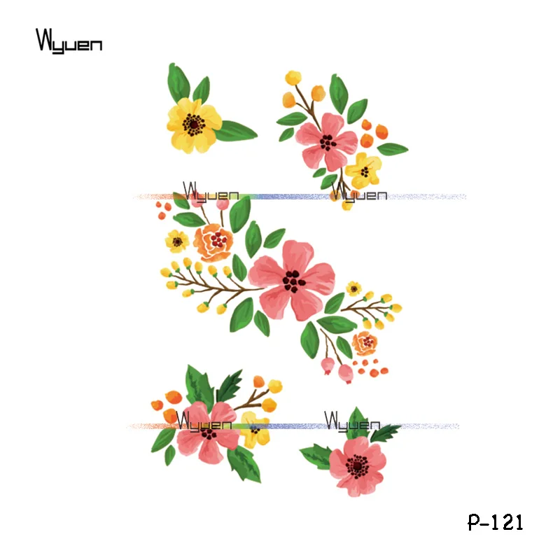 Wyuen дизайн розовые цветы Водонепроницаемая временная татуировка наклейка для женский боди-арт поддельные татуировки Цветок макияж тату P-135 - Цвет: 064
