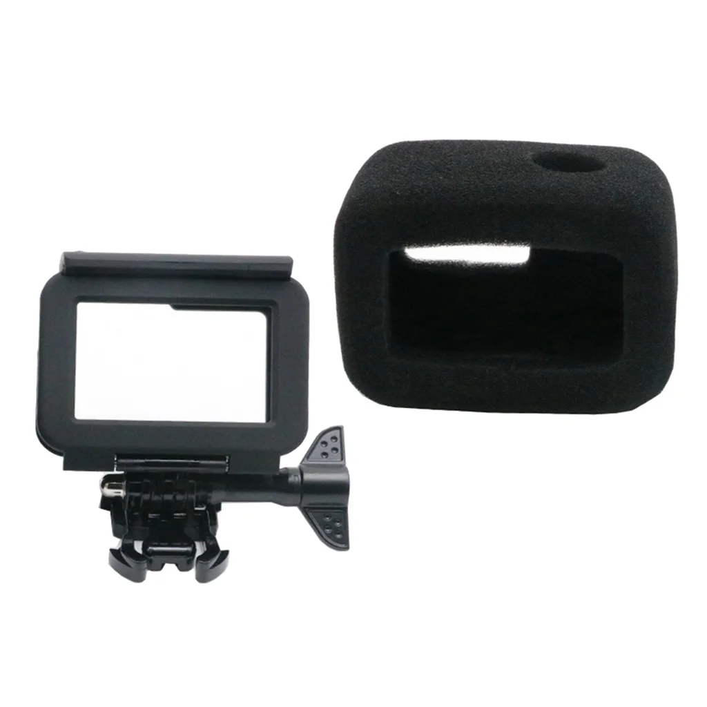 Windshield Foam Cover Wind Noise Reduce + Frame Case for GoPro Hero 5 6 7 Kit